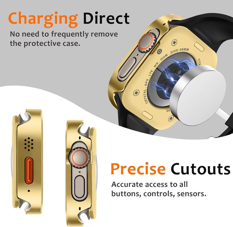Amizee Metal Case Compatible with Apple Watch Ultra 3/2/1 49mm Case with Built-in Screen Protector, Straight Edge Ultra Thin with Back Cover Protective Cover for iWatch 49mm, Gold - Image 4
